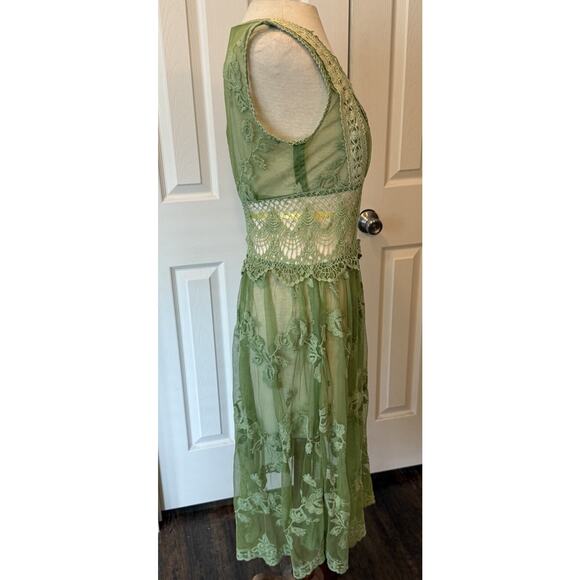 Sundance Dress NO SLIP Green Fairy Boho Coquette Lace Festival See Measurements - Picture 4 of 12